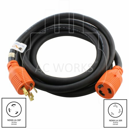 Ac Works 10ft SOOW 10/3 NEMA L6-30 30A 250V Rubber Extension Cord L630PR-010